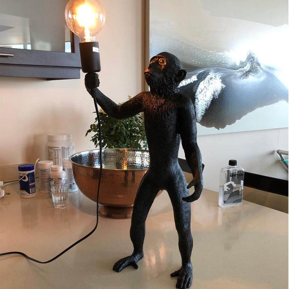 Resin Black White Gold Monkey Lamp Pendant Light For Living Room Lamps Art Parlor Study Room Led Lights lustre With E27 Led Bulb
