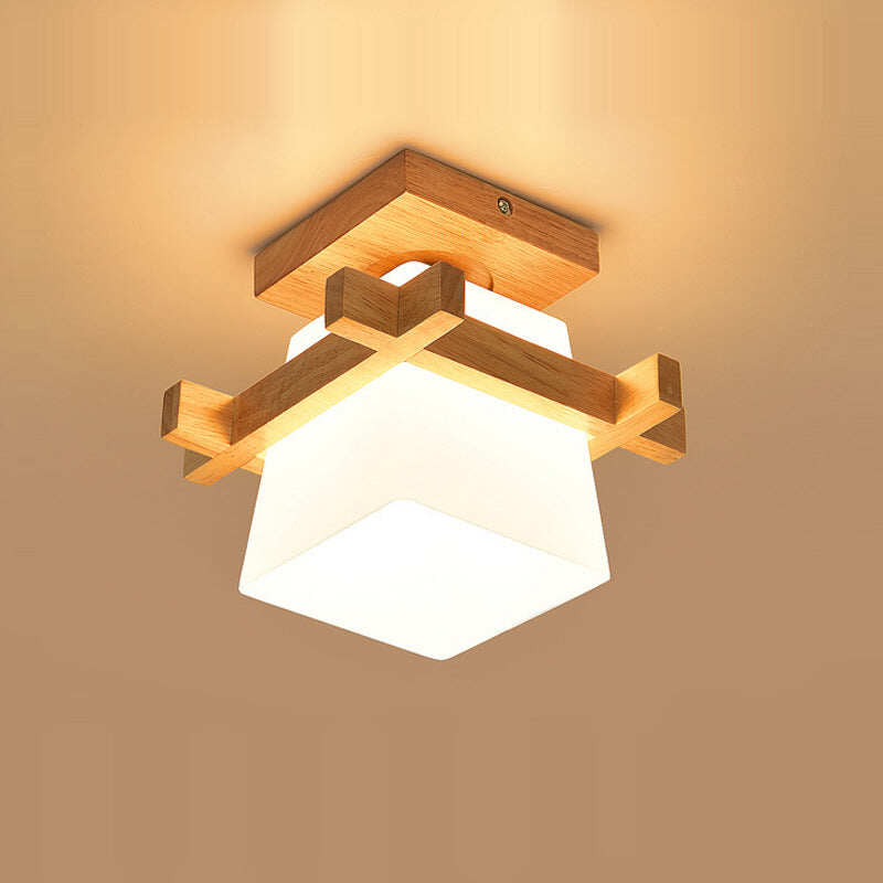 Solid Wood Aisle Lamp Simple Wood Art Restaurant Corridor Porch Wooden Ceiling Lamp