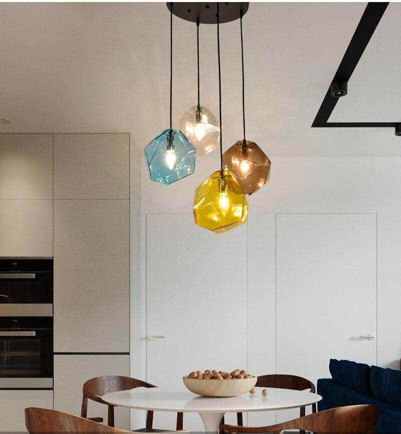 Modern Scandinavian Ice Crystal Glass Pendant Lights Creative Restaurant Hanging Lights Colored Stone Single Head Luminarias