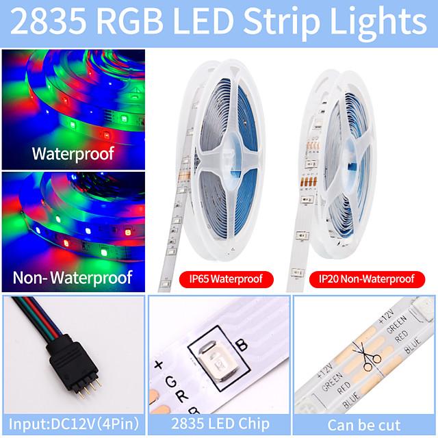 5M 10M 15M 20M LED Strip Lights RGB DC12V LED Lights Flexible Color Change SMD 2835 with IR Remote Controller and 100-240V Adapter for Home Bedroom Kitchen TV Back Lights DIY Deco