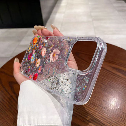 Transparent Phone Case with Floral Glitter for Apple 16 Pro Max Phone Case IPhone 15 Pro Trend 14/13/xs12/11 XR 7PLUS/8PLUS