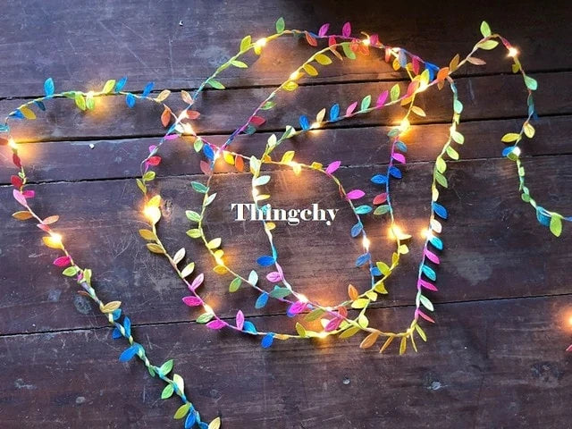 tiny leaves garland fairy light led copper wire Battery string lights for Wedding forest Table Christmas home party Decoration