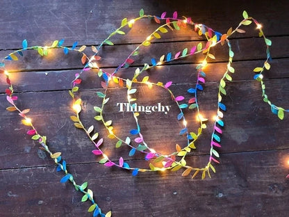 tiny leaves garland fairy light led copper wire Battery string lights for Wedding forest Table Christmas home party Decoration
