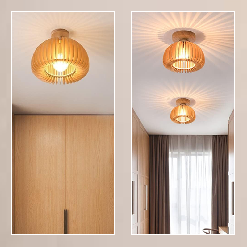 Wooden Pumpkin Ceiling Light Modern Minimalist LED Ceiling Lamp E27 Base Ceiling Lamps