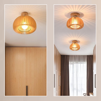 Wooden Pumpkin Ceiling Light Modern Minimalist LED Ceiling Lamp E27 Base Ceiling Lamps