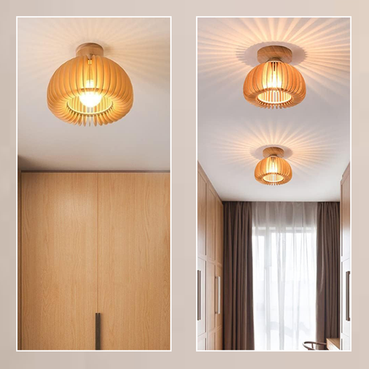 Wooden Pumpkin Ceiling Light Modern Minimalist LED Ceiling Lamp E27 Base Ceiling Lamps