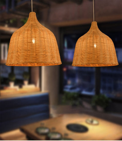 Hand Woven Rattan Pendant Light Japan Style Hanging Lamp E27 For Restaurant Bedroom Rustic Art Industrial Lamps Creative LED