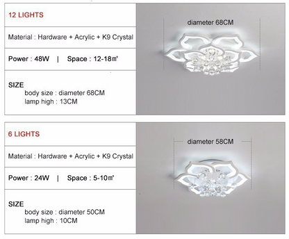 Modern LED Ceiling Lights Fixtures For Living Room White K9 Crystal Home Bedroom Lamp With Remote Control Dimmable Plafon Lustre