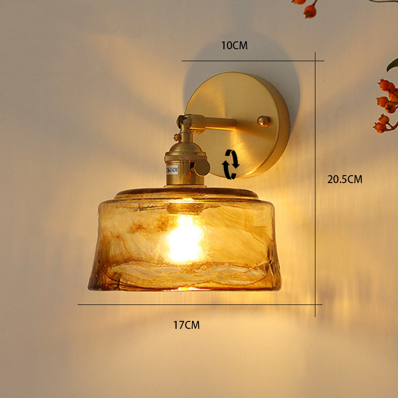 Nordic Style Retro Japanese Style Brass Glass Wall Lamp Home Bar Restaurant Bedroom Lamp Creative Wall Lamp