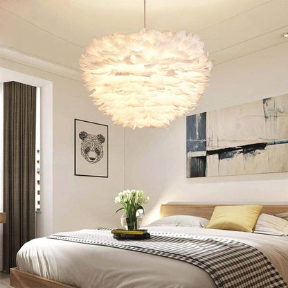 Modern Feather Pendant Lights White Nature Goose Romantic E27 Led Pendant Lamps For Home Lighting Restaurant Bedroom Living Room
