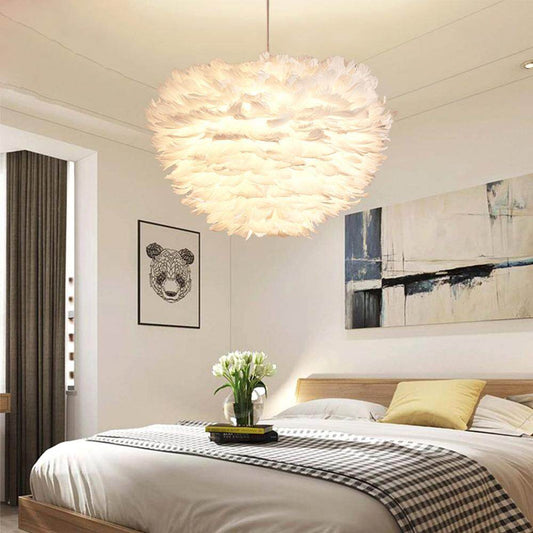 Modern Feather Pendant Lights White Nature Goose Romantic E27 Led Pendant Lamps For Home Lighting Restaurant Bedroom Living Room