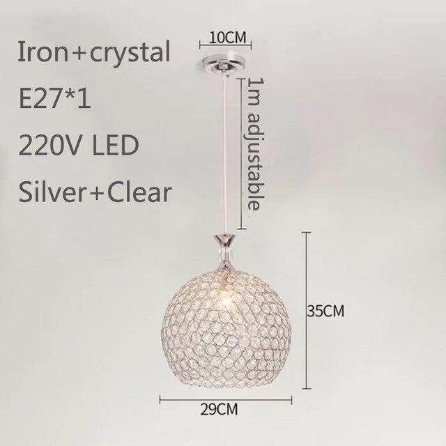 Modern Simplicity Style Indoor Decorations Pendant Lamp E27 LED Crystal Pendant Lights For Restaurant 3 Heads Hanging Light