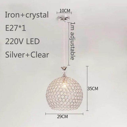 Modern Simplicity Style Indoor Decorations Pendant Lamp E27 LED Crystal Pendant Lights For Restaurant 3 Heads Hanging Light