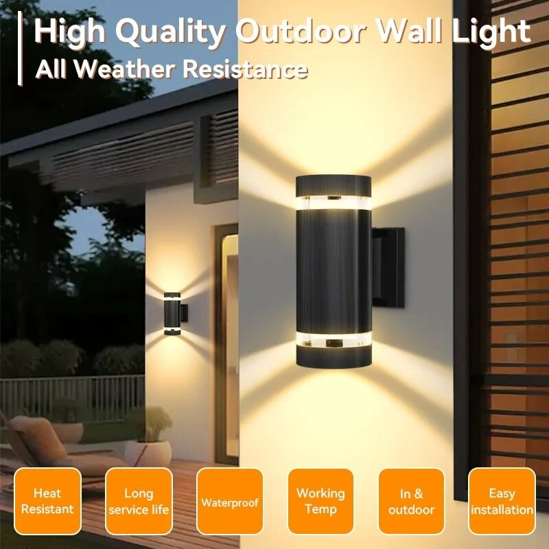 Replaceable Bulb Wall Light Outdoor LED Wall Lamp Up Down Porch Light Waterproof Exterior Sconce Light for Balcony Garden Stair