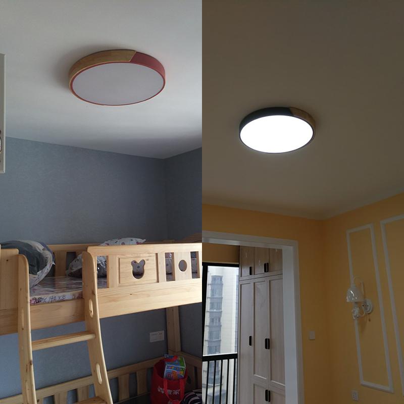 LED Ceiling Light Modern Dining Room Bedroom Decoration Lighting Ultra-thin Ceiling Lamp 2.4G Remote Control Dimming Iron + Wood