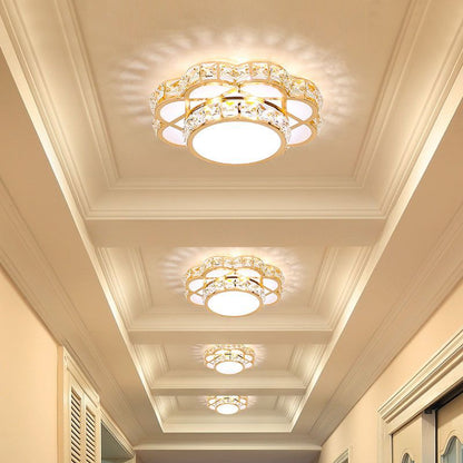 Modern Led Crystal Ceiling Lamp Flower Gold Kitchen Ceiling Lights Aisle Corridor Stairs Plafonnier