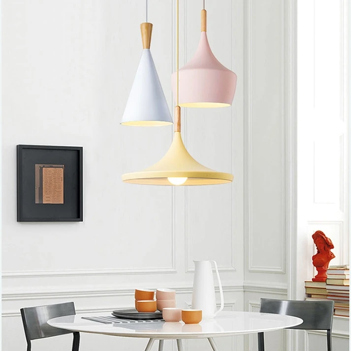 Nordic Creative Bar Loft Pendant Lights Cafe Restaurant Bedroom Multicolor Aluminum Lamp Shade Wood Hanging Lamp Family Lighting