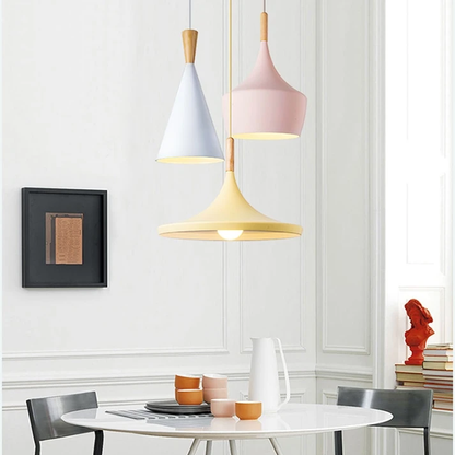 Nordic Creative Bar Loft Pendant Lights Cafe Restaurant Bedroom Multicolor Aluminum Lamp Shade Wood Hanging Lamp Family Lighting
