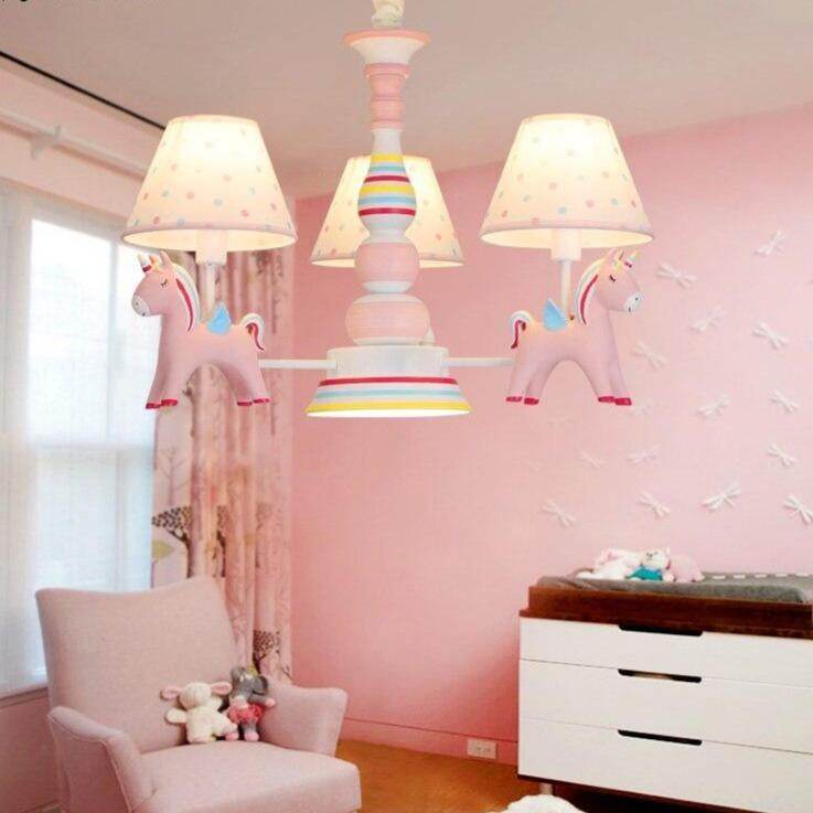 Chandelier Children's Room Lamp Boy And Girl Baby Bedroom Chandelier Nordic Pastoral  Cartoon Creative Pegasus Lamps