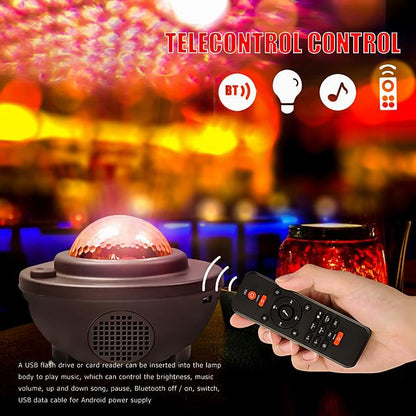 LED Star Night Light Wave Sky Starry Galaxy Projector Blueteeth USB Voice Control Music Player 360 Rotation Night Lighting Lamp