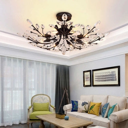 Country Retro Living Room Lamp Crystal Wrought Iron Ceiling Lamp