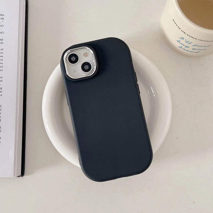 Ellipse Plating Lens Frame Solid Color Phone Case For iPhone 17 16 Pro Max 15 14 Plus 13 12 11 Shockproof Silicone Back Cover