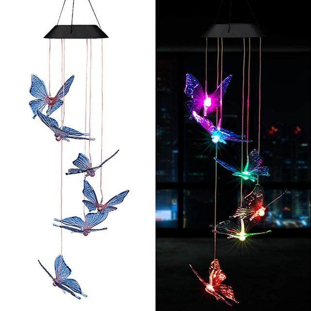 LED Solar Wind Chime Crystal Ball Hummingbird Wind Chime Light Color Changing Waterproof Hanging Solar Light For Home Garden