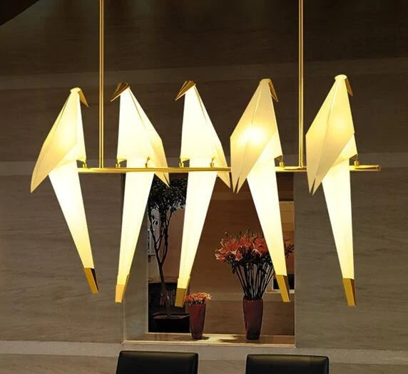 Modern Paper Crane Metal Vintage Chandelier Hanging Light Restaurant Living Dining Children's Room LED Bird Design Pendant Lamp