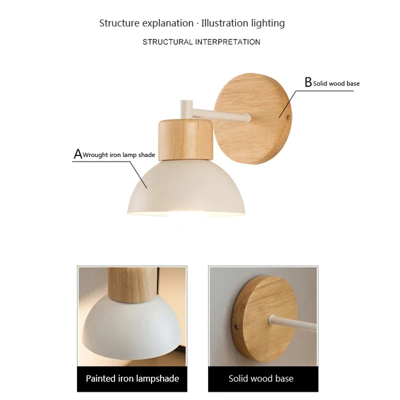 Nordic Creative Wall Lamp LED Wood Lighting Fixture For Living Room Eye Protection Bedside Home Decor Lighting