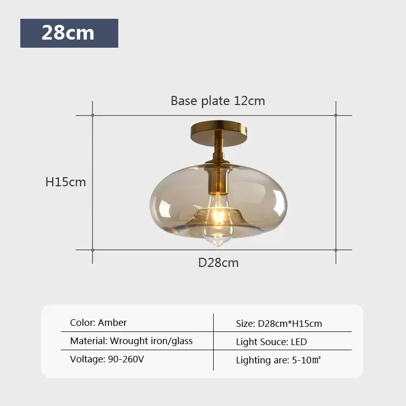 Nordic LED Glass Ceiling Light Cognac For Living Room Bedroom Cloakroom Indoor Warm Light Decor Ceiling Lights