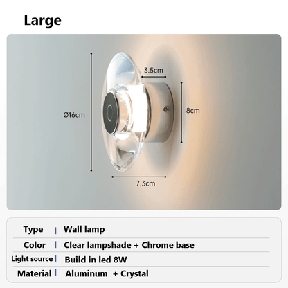 Modern Round Crystal Bedside Lamp Bedroom Living Room LED Sconce Minimalist Art Circular Corridor Mirror Wall Lights