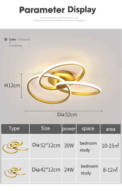 Modern LED Ceiling Light Acrylic Trefoil Dimmable Black White And Gold Indoor Lamp For Living Room Bedroom Dining Room Luminaire