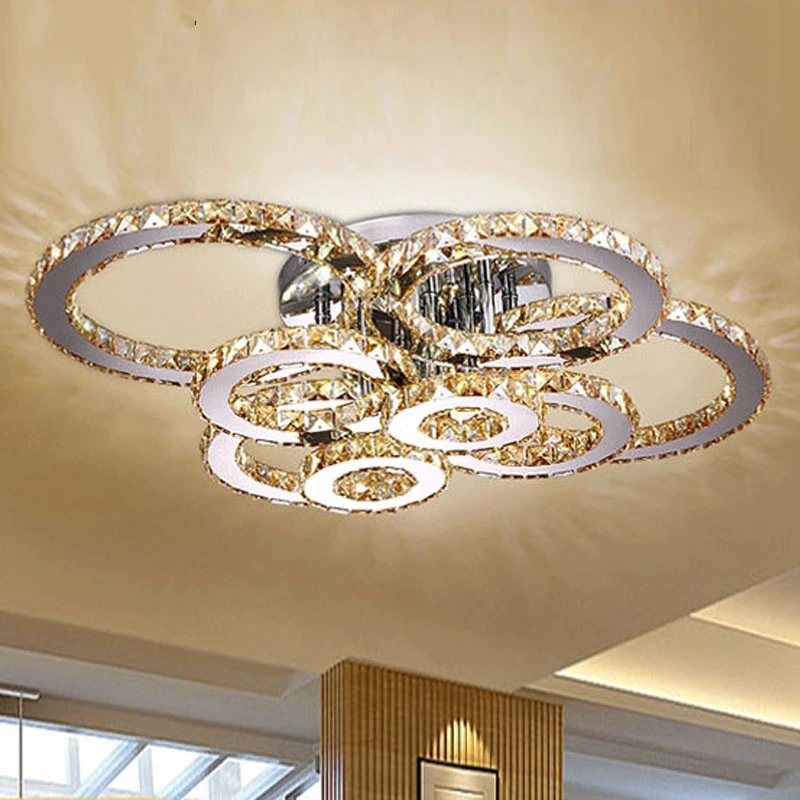 Surface K9 Crystal Modern LED Ceiling Light For Living Room Bedroom Lamp Fixture Luxury 8 Rings Dining Restaurant Plafon