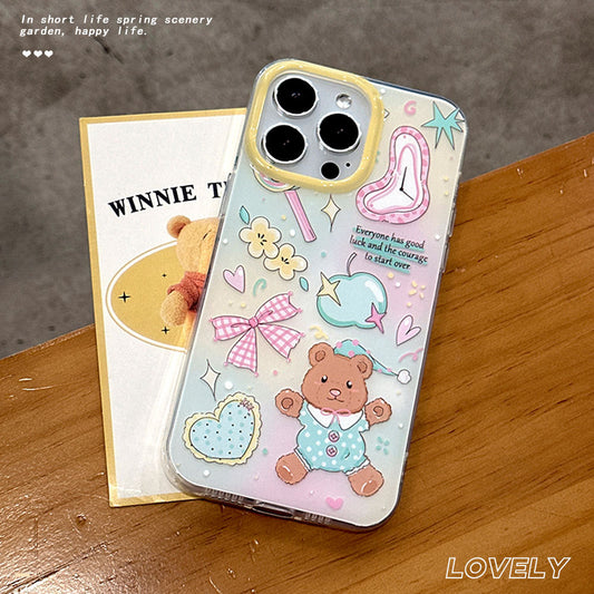 Cute Cartoon Bear Mobile Phone Case for IPhone 17 16 Promax 15 14 13 12 11 IPhone16pro Bow Bracelet Protective Case