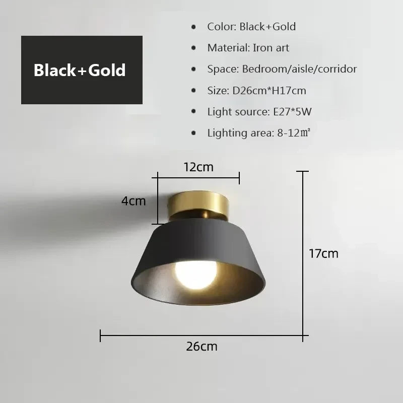 Retro Ceiling Light LED Indoor Decor Lamp Iron Round Black White Lampshade For Balcony Aisle Hallway Corridor Lighting Fixture