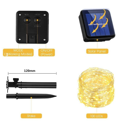 12m 100LED / 5M 50 LED  Waterproof Outdoor Garland Solar Power Lamp Christmas For Garden Decoration