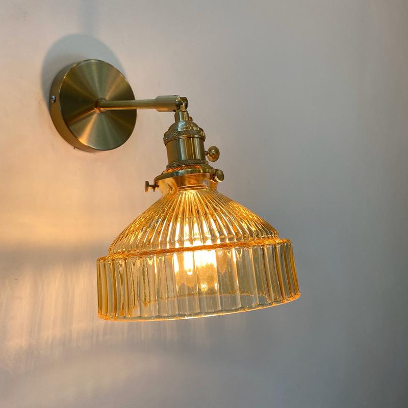 Nordic Literature And Art Fresh Bedroom Glass Brass Copper Wall Lamp