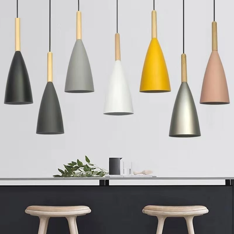 Wood Pendant Lights E27 LED Modern Hanglamp Nordic Lamp Living Room Restaurants Kitchen Dining Bar Droplight