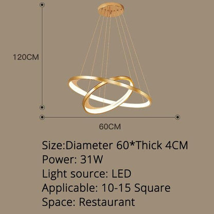 Golden Living Room Chandelier Post Modern Minimalist Atmosphere Light Luxury Nordic Art Ring Network Creative Restaurant Lamps
