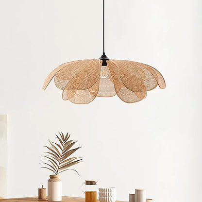 Nordic Rattan Art Petal Pendant Light Vintage Handicraft Silent Wind Lamps for Living Room Bedroom Dining Room Table Chandeliers