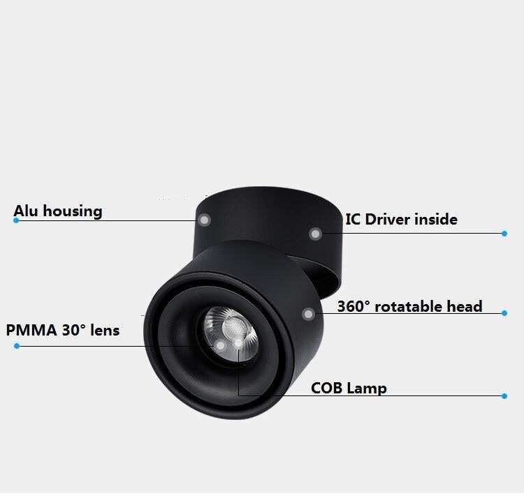 LED Surface Mounted Ceiling Light Foldable and 360 Degree Rotatable COB Background Light