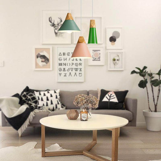 Pendant Lights Wooden Metal Colorful E27 Led Pendant Lamp 7Colors Nordic Design Hanging Lights Dinning Room Decor Rope Light Lled
