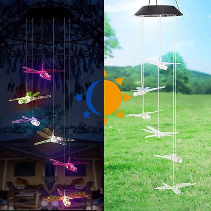LED Solar Wind Chime Crystal Ball Hummingbird Wind Chime Light Color Changing Waterproof Hanging Solar Light For Home Garden