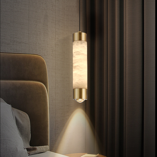 Copper Spanish Marble Small LED Chandelier High-end Modern Simple Bedroom Pendant Light Bar Counter Hanging Lamp