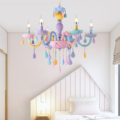 Colorful Crystal Chandelier Macaron Color Droplight Children Bedroom Lamp Creative Fantasy Luminaire Stained Glass Lustre