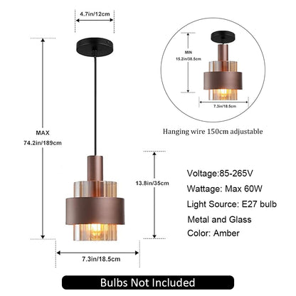 Modern Pendant Lights E27 LED Amber Glass Bronze Colored Chandeliers Dining Bedroom Hanging Lamps Pendant
