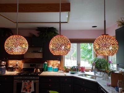 LuKLoy LED Pendant Lights Mirror Glass Ball Firework Lampshade Pendant Lamp for Loft Restaurant Bar Dining Room Kitchen Island