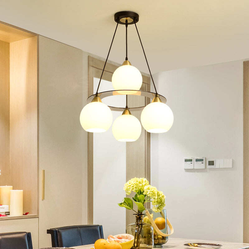 Restaurant Simple and Creative Chandelier LED Lamp Four Head Round Dining Room Living Room Lamp Bar Lamp