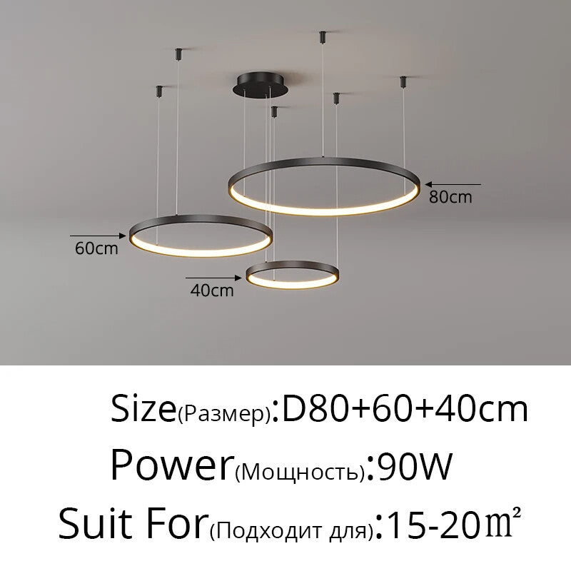 Black Rings Simple Style Modern Pendant Light Minimalist Chandelier Living Room Restaurant Dimmable Remote Lamp Home Decoration
