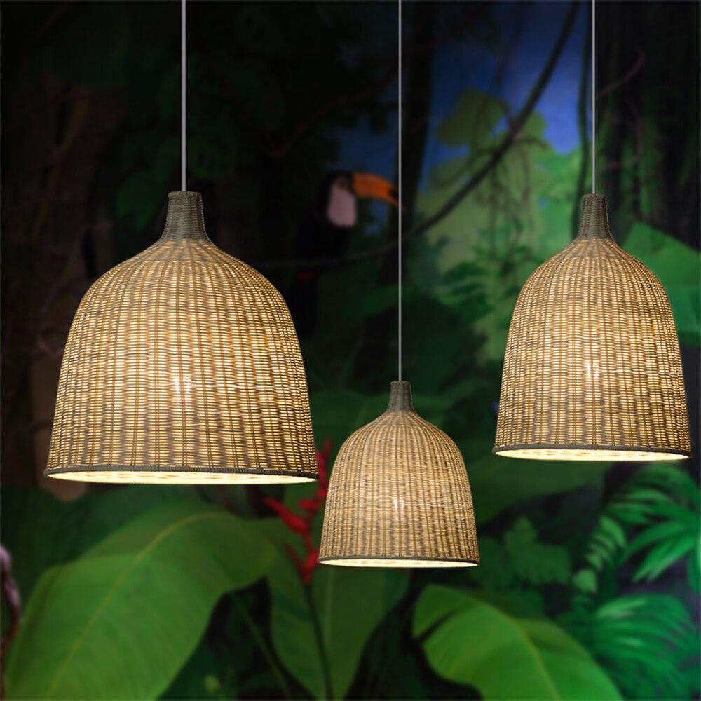 Hand Woven Rattan Pendant Light Japan Style Hanging Lamp E27 For Restaurant Bedroom Rustic Art Industrial Lamps Creative LED